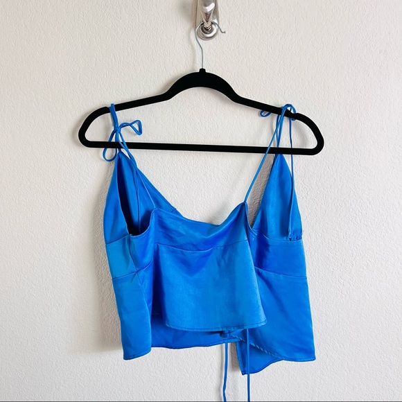 NWT Fashion Union Royal Blue Satin Wrap Self-Tie Peplum Cami Tank Top - Picture 5 of 12